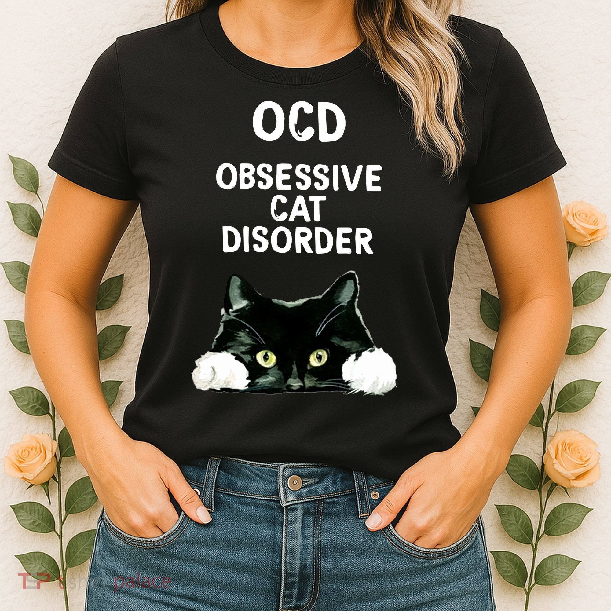 Ocd Obsessive Cat Disorder Animals Black And White Cat Women's T-Shirt