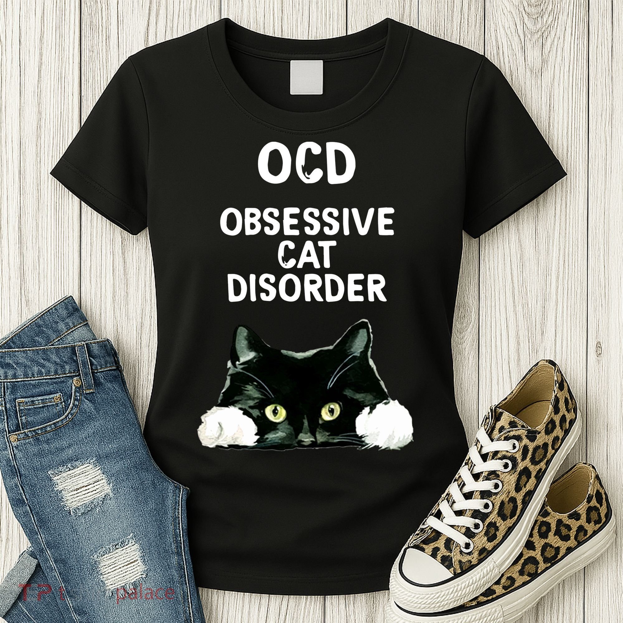 Ocd Obsessive Cat Disorder Animals Black And White Cat Women's T-Shirt