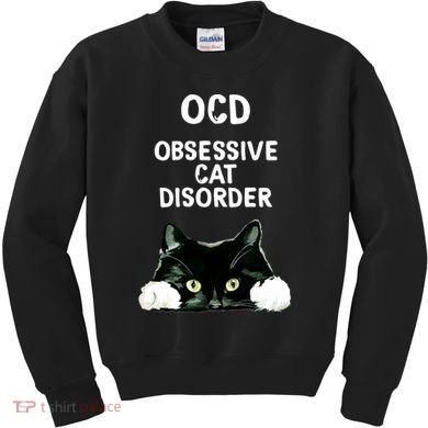 Ocd Obsessive Cat Disorder Animals Black And White Cat Kids Sweatshirt
