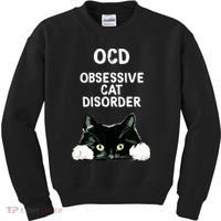 Ocd Obsessive Cat Disorder Animals Black And White Cat Kids Sweatshirt thumb 0