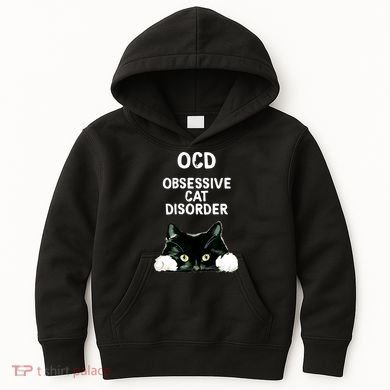 Ocd Obsessive Cat Disorder Animals Black And White Cat Kids Hoodie