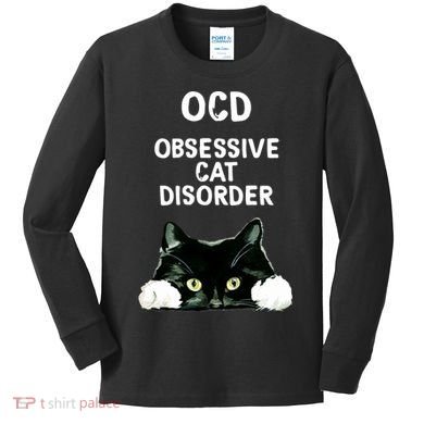 Ocd Obsessive Cat Disorder Animals Black And White Cat Kids Long Sleeve Shirt