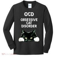 Ocd Obsessive Cat Disorder Animals Black And White Cat Kids Long Sleeve Shirt thumb 0