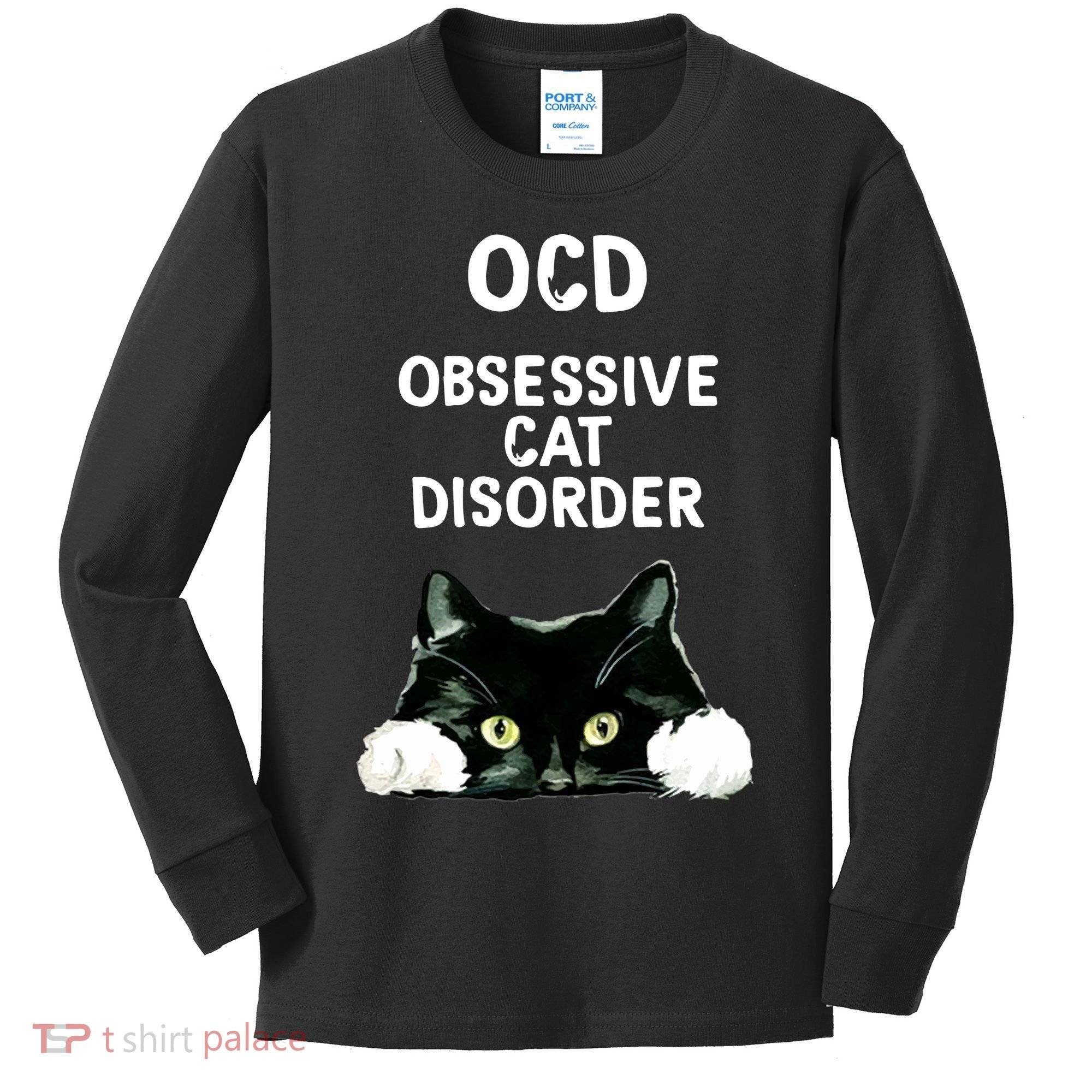 Ocd Obsessive Cat Disorder Animals Black And White Cat Kids Long Sleeve Shirt