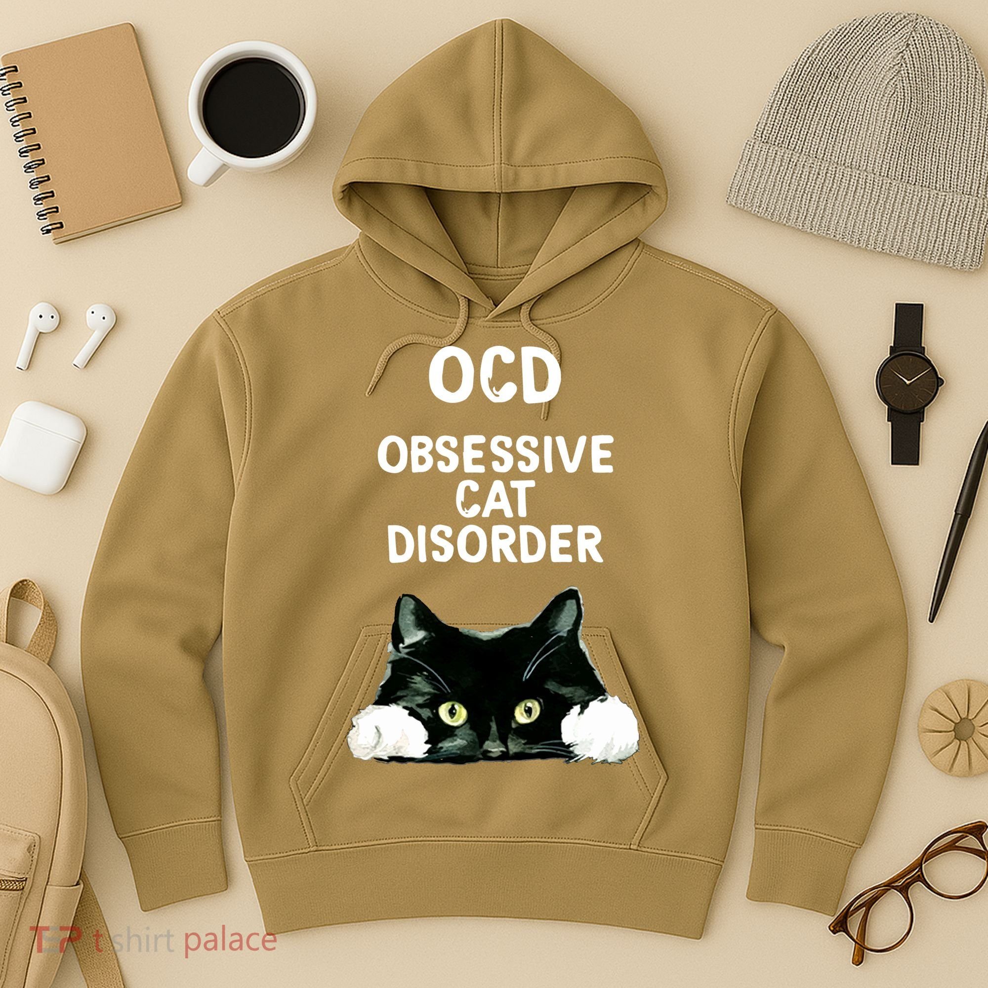Ocd Obsessive Cat Disorder Animals Black And White Cat Hoodie