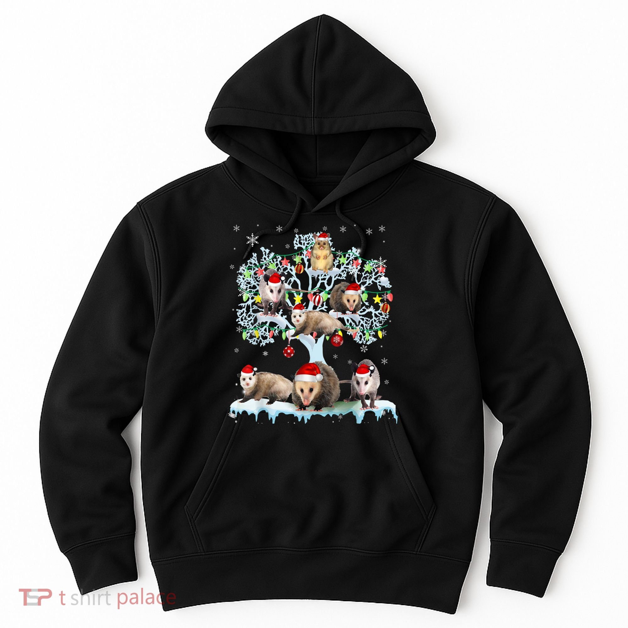 Opossums On Christmas Tree Xmas Lights Santa Opossum Lover Hoodie