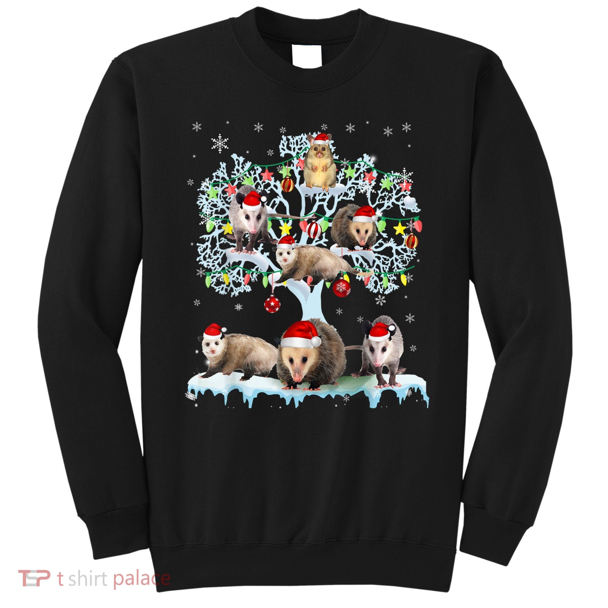 Opossums On Christmas Tree Xmas Lights Santa Opossum Lover Sweatshirt