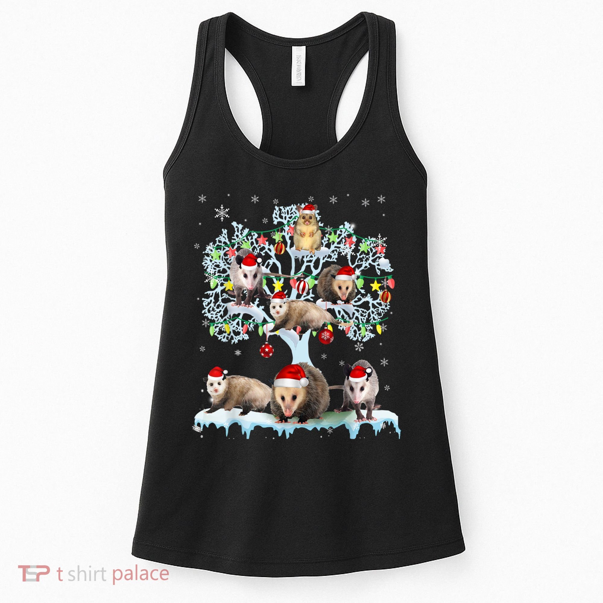 Opossums On Christmas Tree Xmas Lights Santa Opossum Lover Women's Tank Top