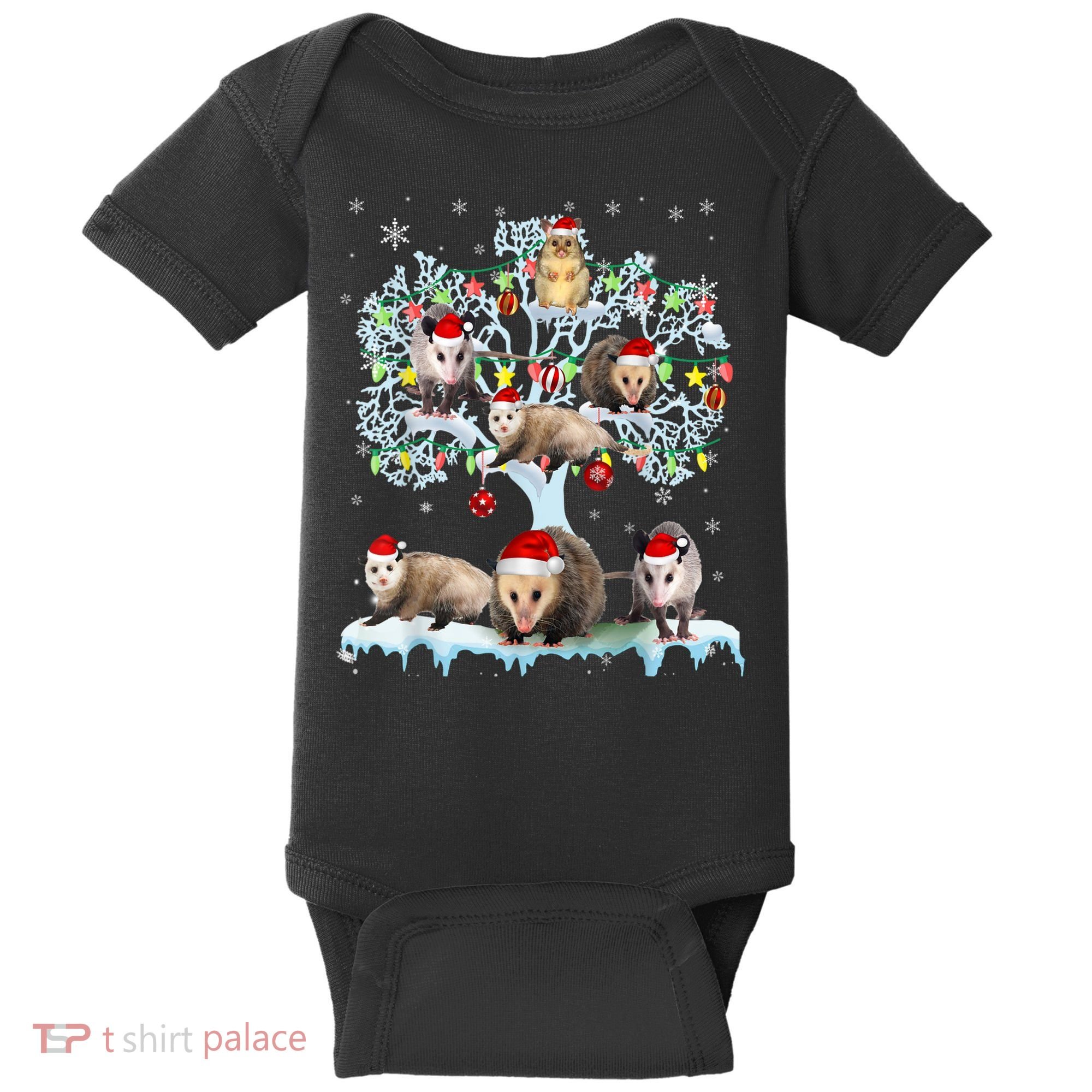 Opossums On Christmas Tree Xmas Lights Santa Opossum Lover Baby Bodysuit