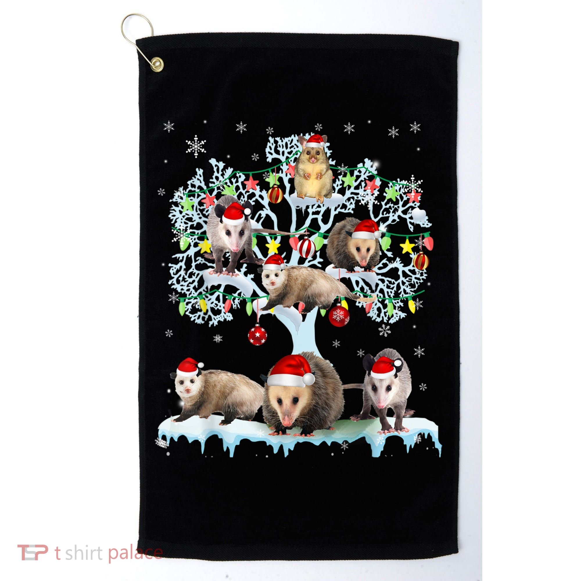 Opossums On Christmas Tree Xmas Lights Santa Opossum Lover Golf Towel