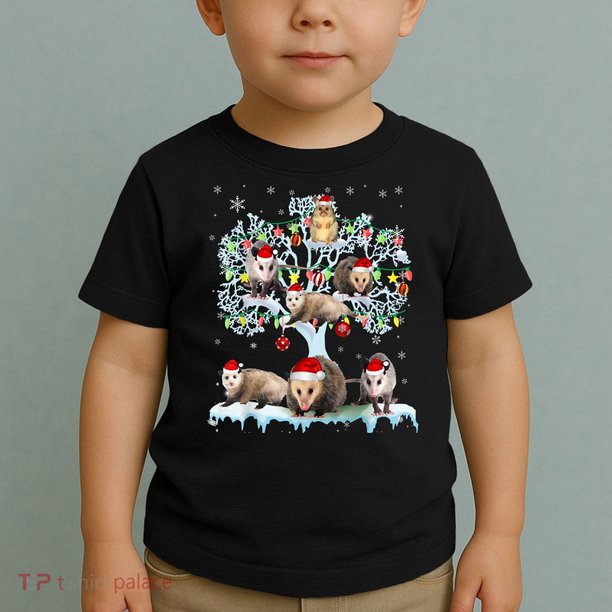 Opossums On Christmas Tree Xmas Lights Santa Opossum Lover Toddler T-Shirt