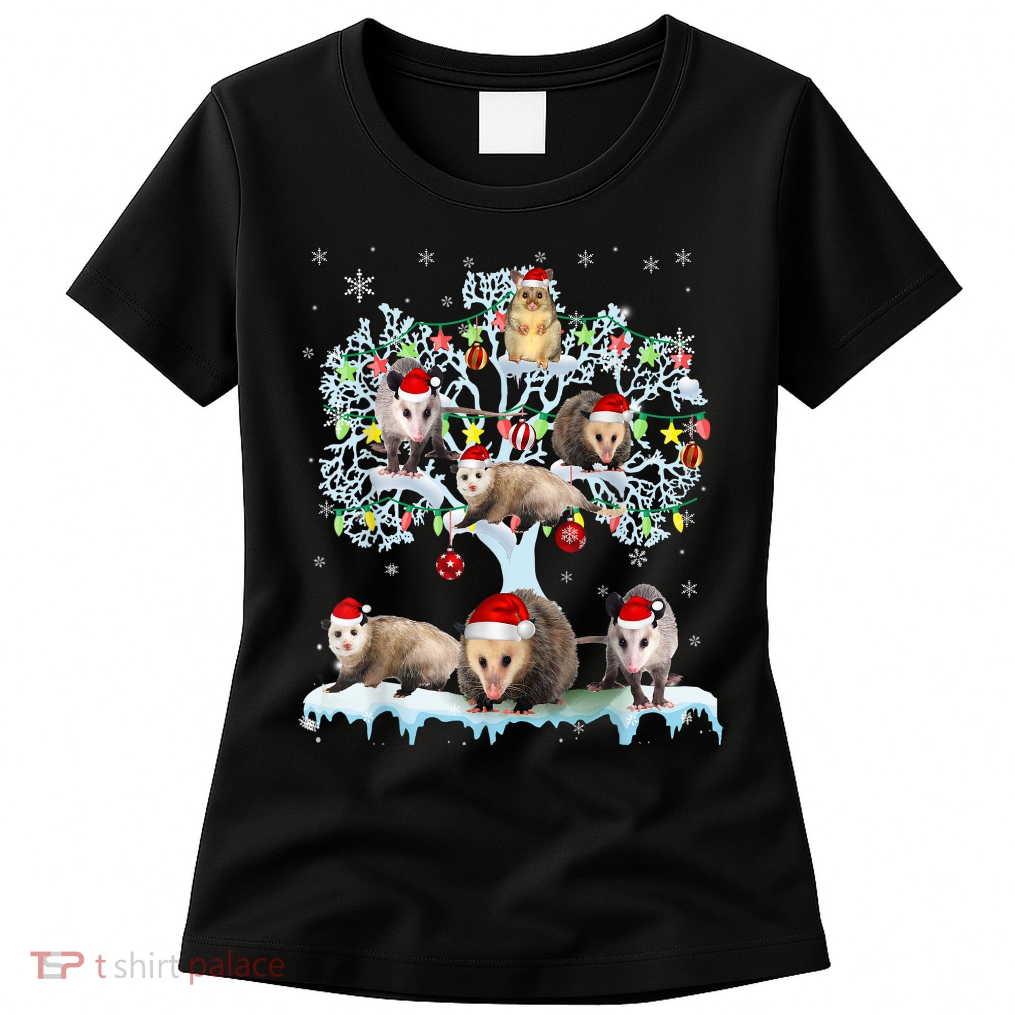 Opossums On Christmas Tree Xmas Lights Santa Opossum Lover Women's T-Shirt