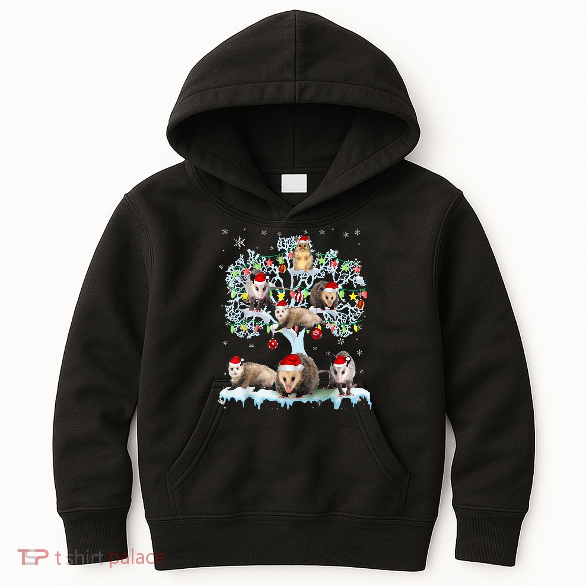 Opossums On Christmas Tree Xmas Lights Santa Opossum Lover Kids Hoodie