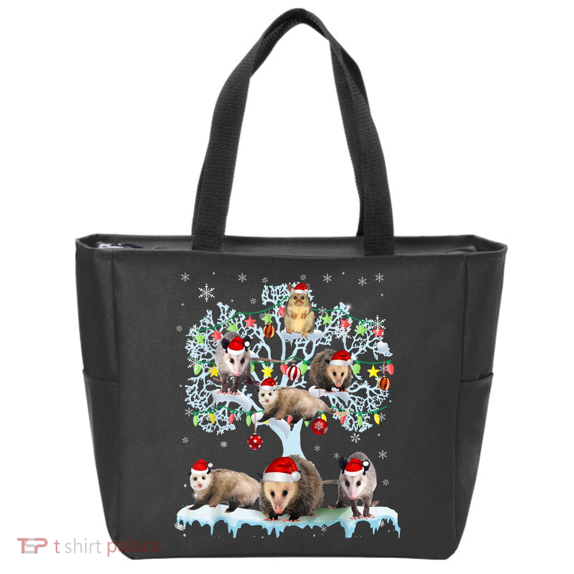 Opossums On Christmas Tree Xmas Lights Santa Opossum Lover Tote Bag