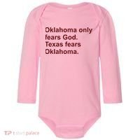 Oklahoma Only Fears God Texas Fears Oklahoma Baby Long Sleeve Bodysuit thumb 0