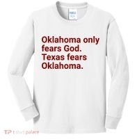 Oklahoma Only Fears God Texas Fears Oklahoma Kids Long Sleeve Shirt thumb 0