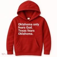 Oklahoma Only Fears God Texas Fears Oklahoma Kids Hoodie thumb 0