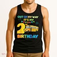 Out Of My Way It's My 2nd Birthday School Bus Theme Party Tank Top thumb 3