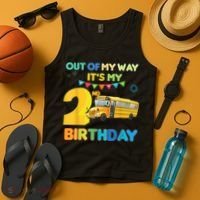 Out Of My Way It's My 2nd Birthday School Bus Theme Party Tank Top thumb 4