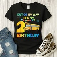 Out Of My Way It's My 2nd Birthday School Bus Theme Party Women's T-Shirt thumb 3