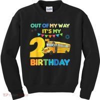 Out Of My Way It's My 2nd Birthday School Bus Theme Party Kids Sweatshirt thumb 0