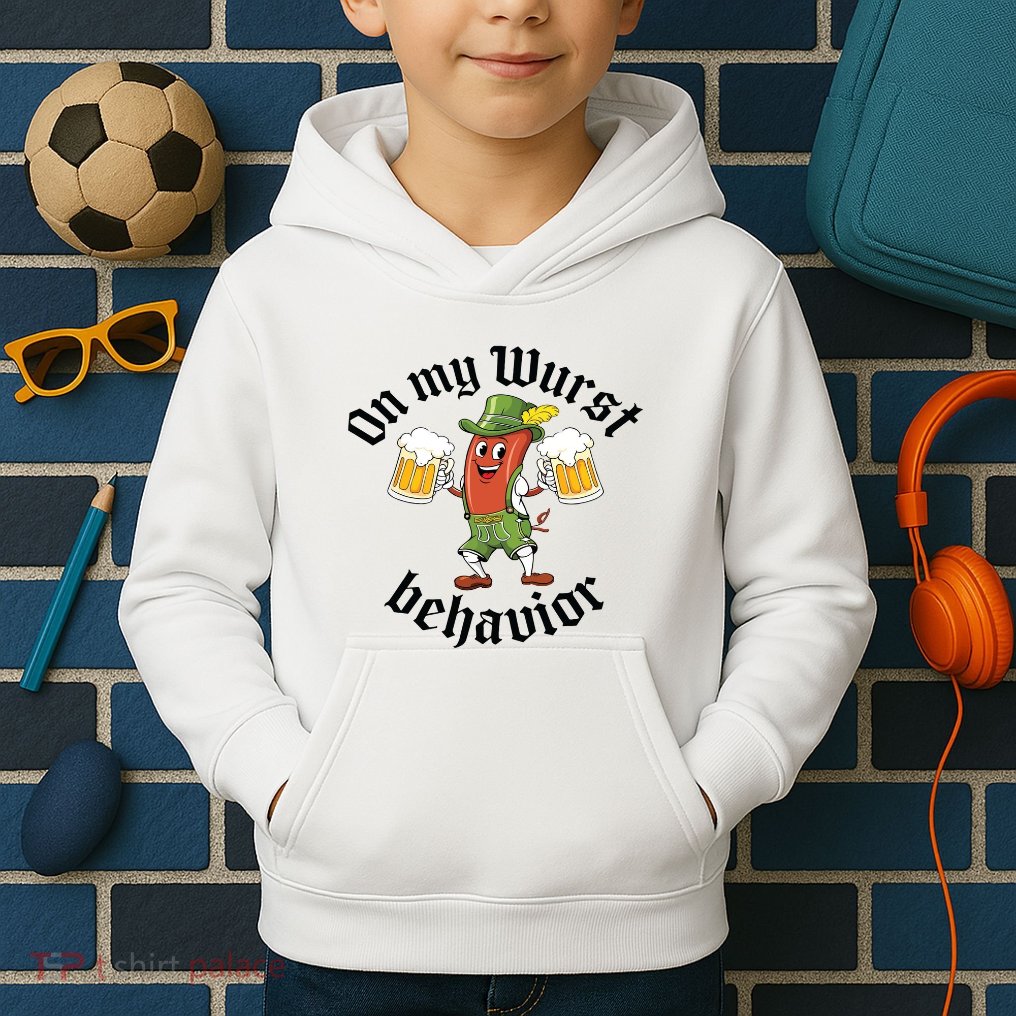 Oktoberfest On My Wurst Behavior Funny German Kids Hoodie
