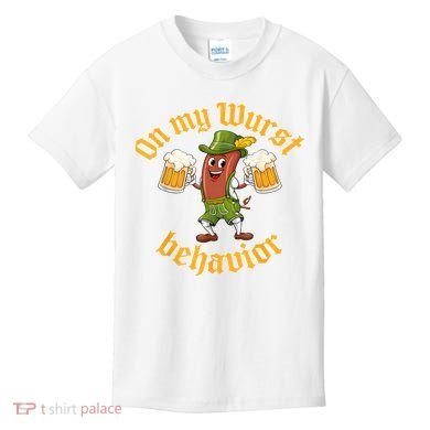 Oktoberfest On My Wurst Behavior Funny German Kids T-Shirt