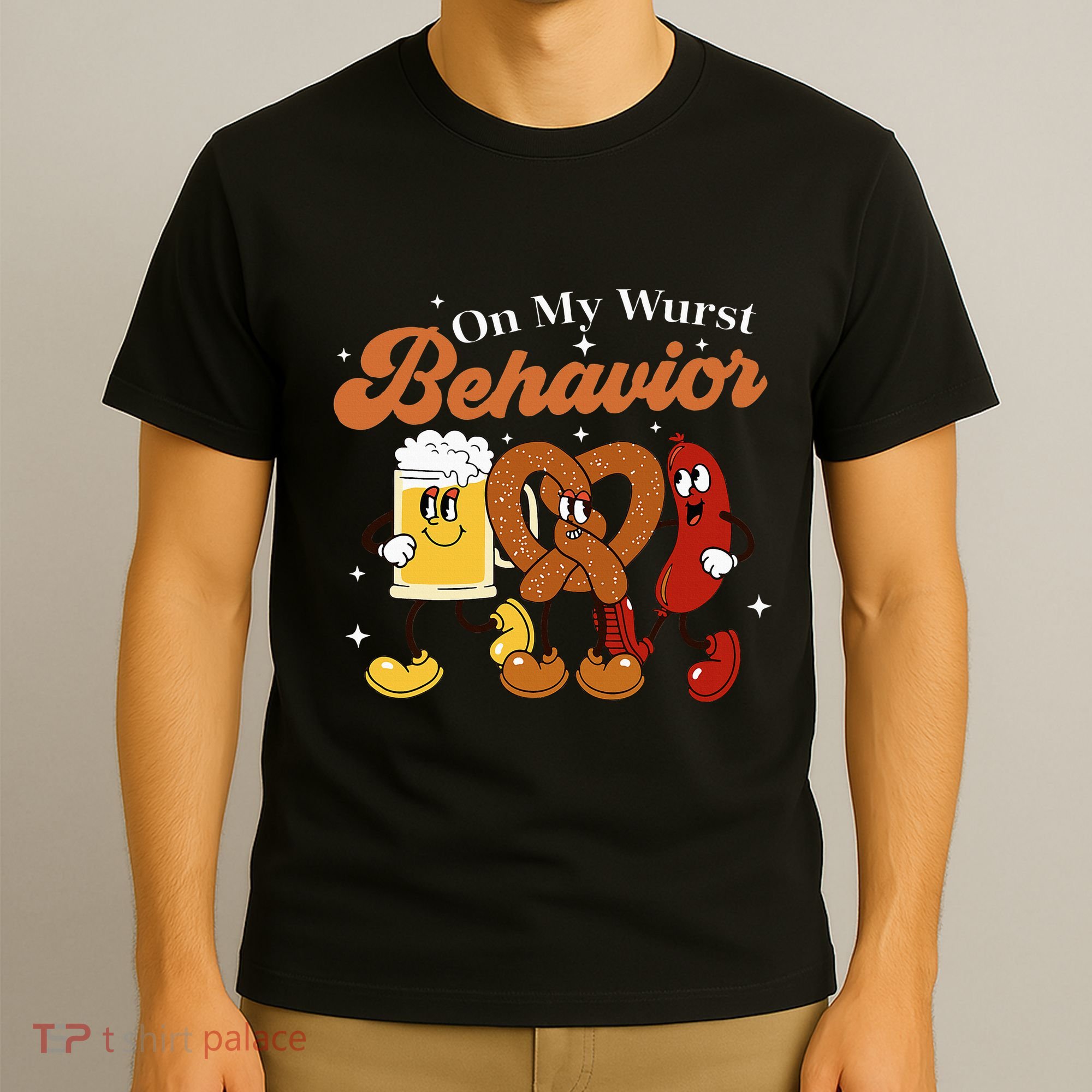 Oktoberfest On My Wurst Behavior Funny German Beer Bratwurst T-Shirt