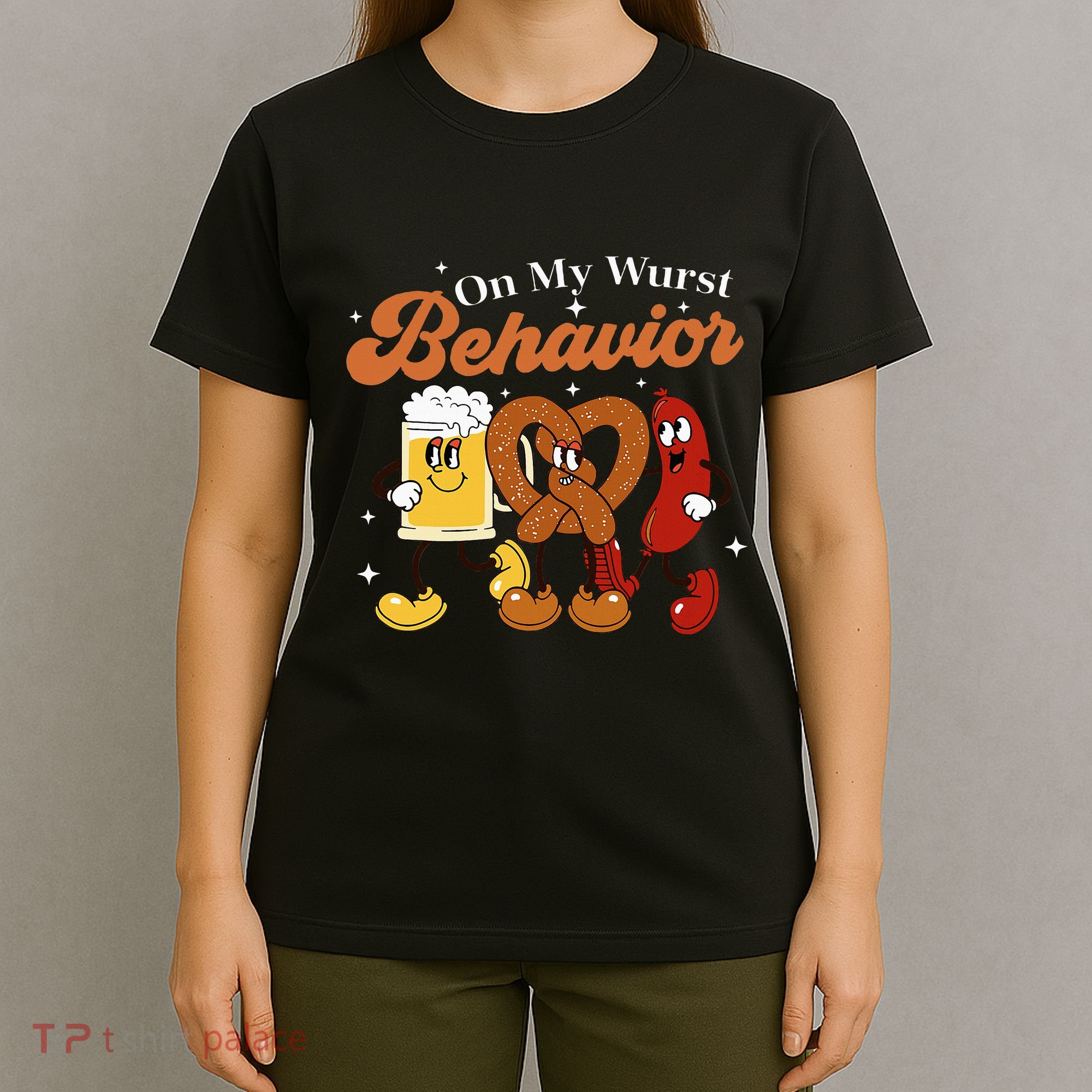 Oktoberfest On My Wurst Behavior Funny German Beer Bratwurst T-Shirt