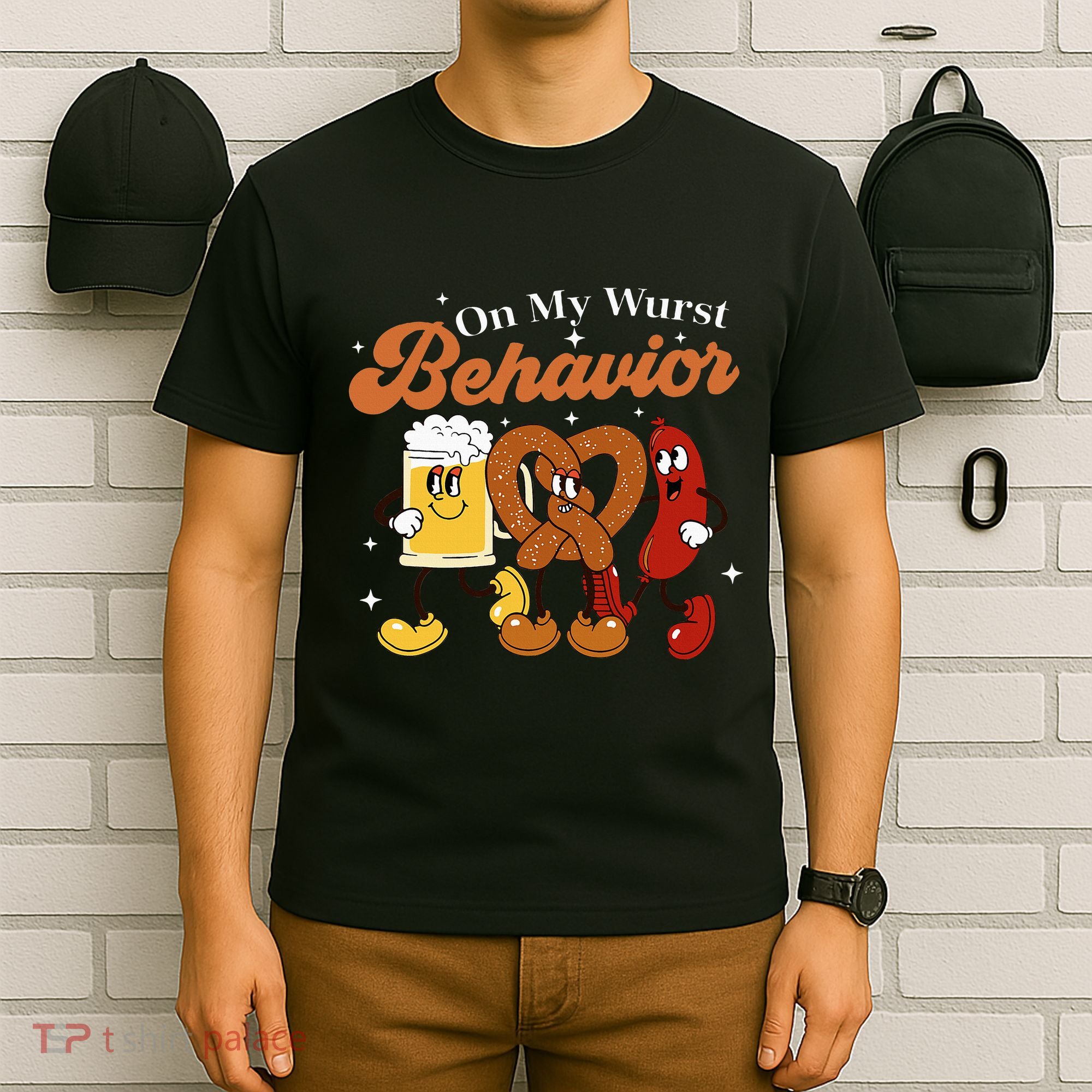 Oktoberfest On My Wurst Behavior Funny German Beer Bratwurst T-Shirt