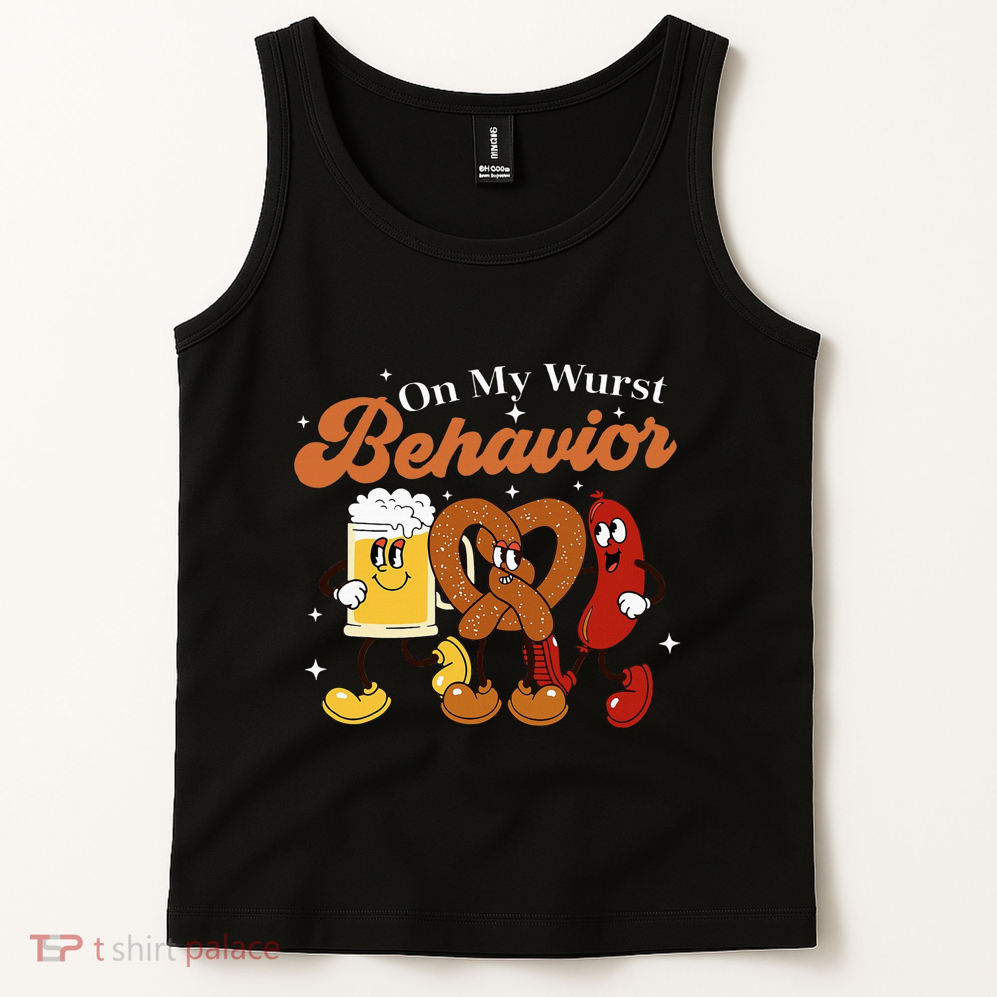 Oktoberfest On My Wurst Behavior Funny German Beer Bratwurst Tank Top