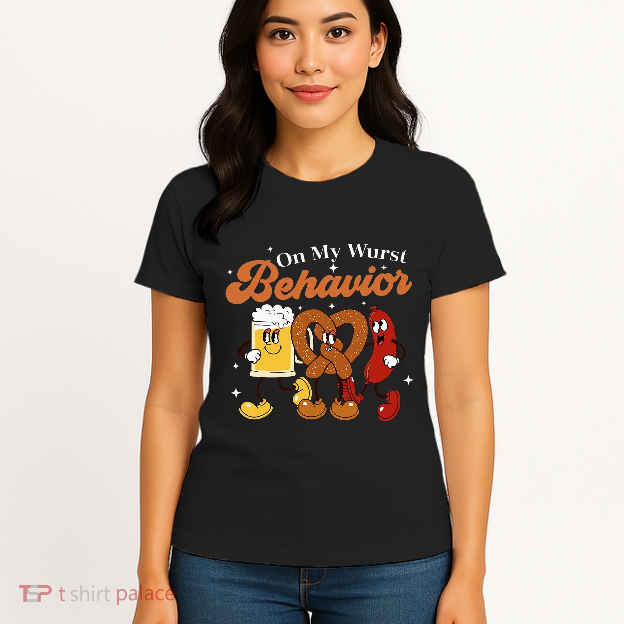 Oktoberfest On My Wurst Behavior Funny German Beer Bratwurst Women's T-Shirt