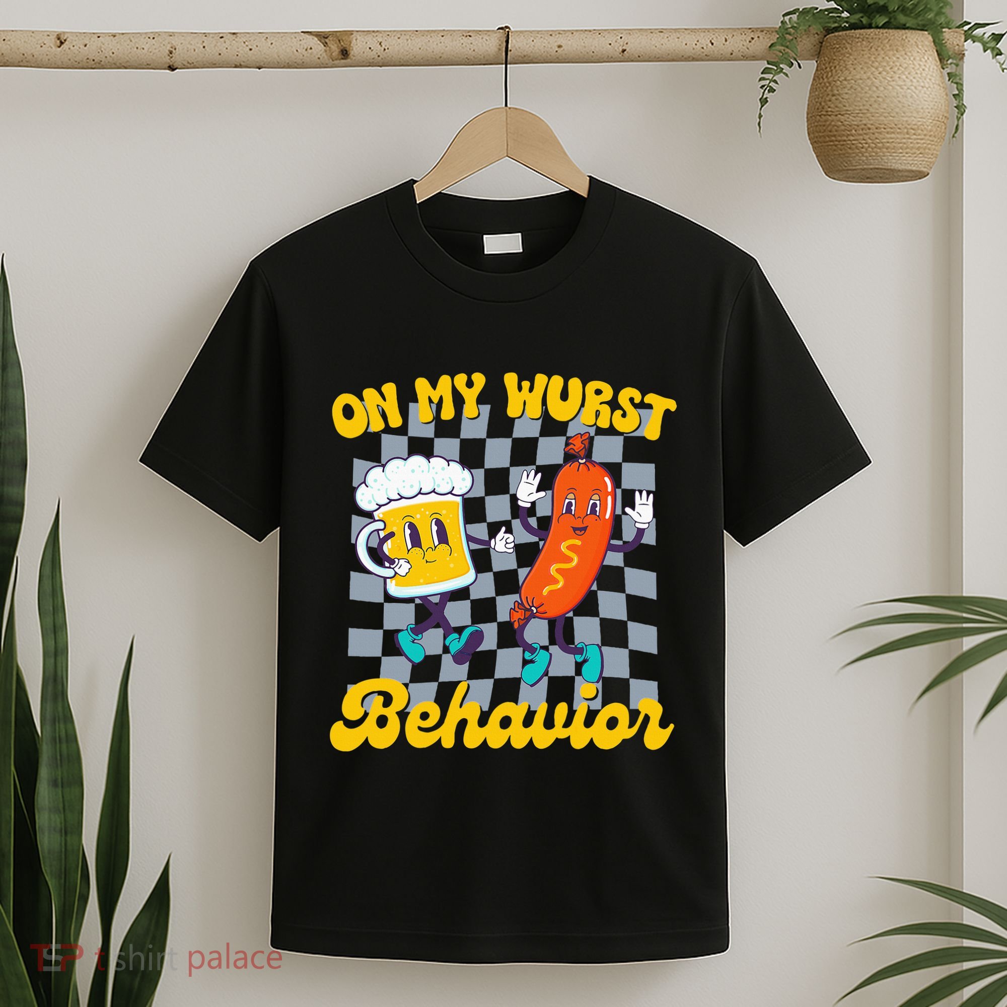 Oktoberfest On My Wurst Behavior Retro Groovy Beer T-Shirt