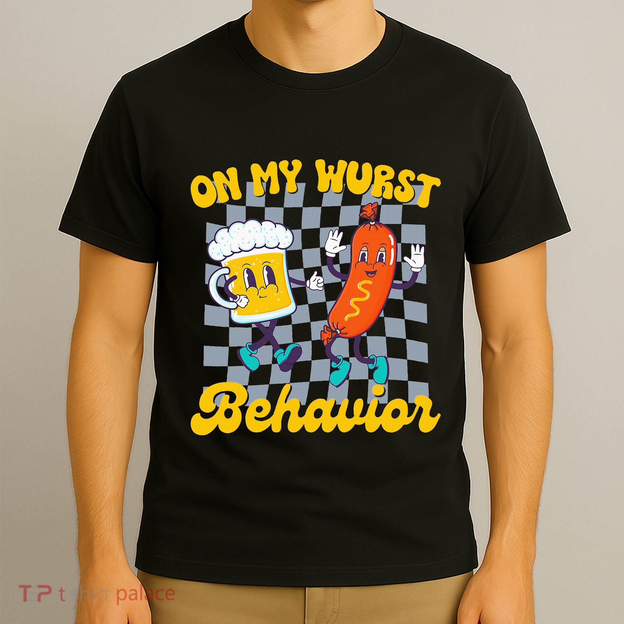 Oktoberfest On My Wurst Behavior Retro Groovy Beer T-Shirt