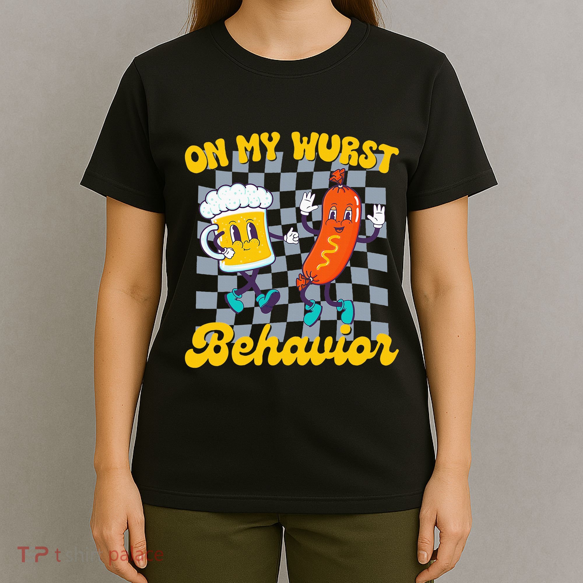 Oktoberfest On My Wurst Behavior Retro Groovy Beer T-Shirt