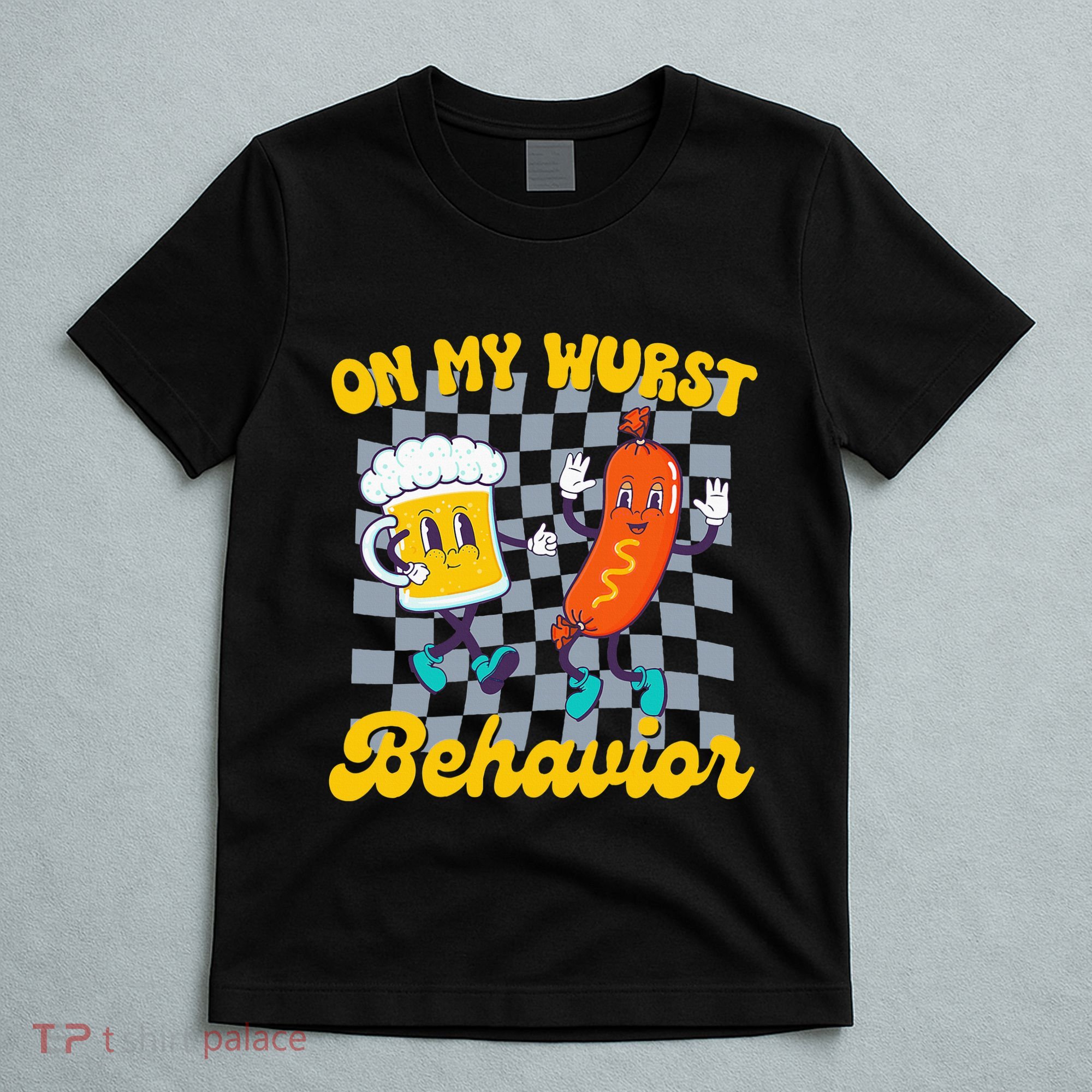 Oktoberfest On My Wurst Behavior Retro Groovy Beer T-Shirt
