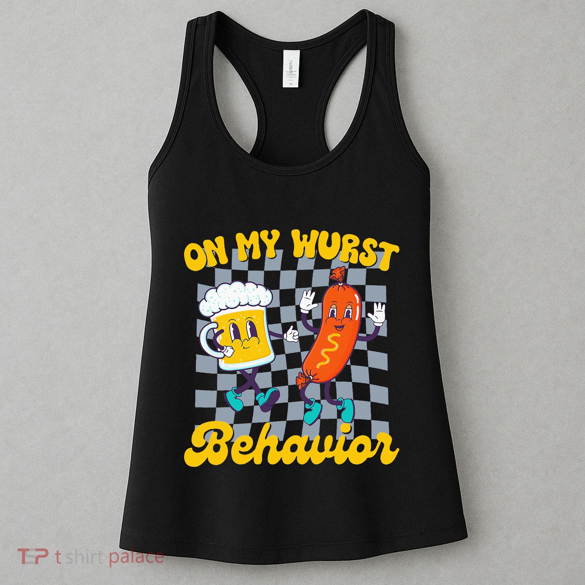 Oktoberfest On My Wurst Behavior Retro Groovy Beer Women's Tank Top