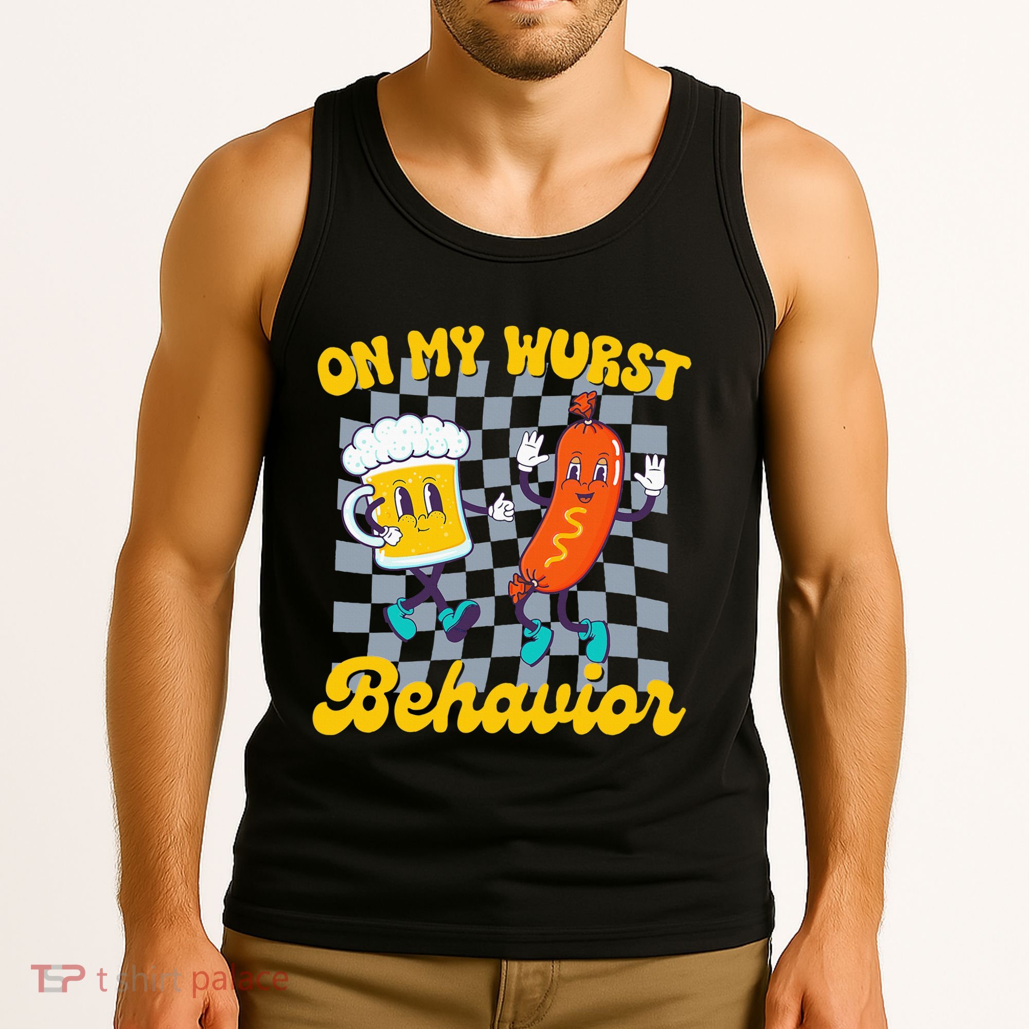 Oktoberfest On My Wurst Behavior Retro Groovy Beer Tank Top