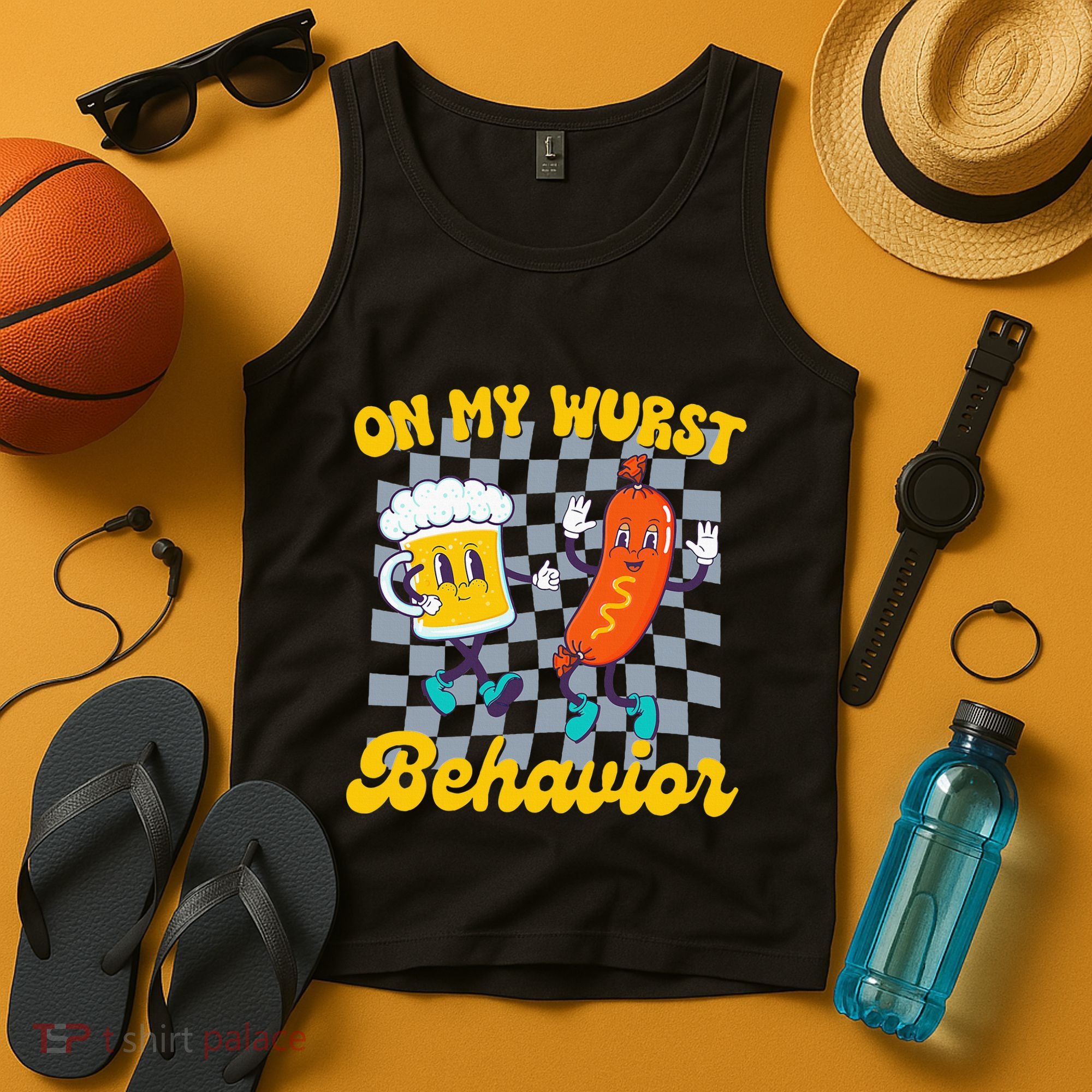 Oktoberfest On My Wurst Behavior Retro Groovy Beer Tank Top