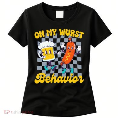 Oktoberfest On My Wurst Behavior Retro Groovy Beer Women's T-Shirt
