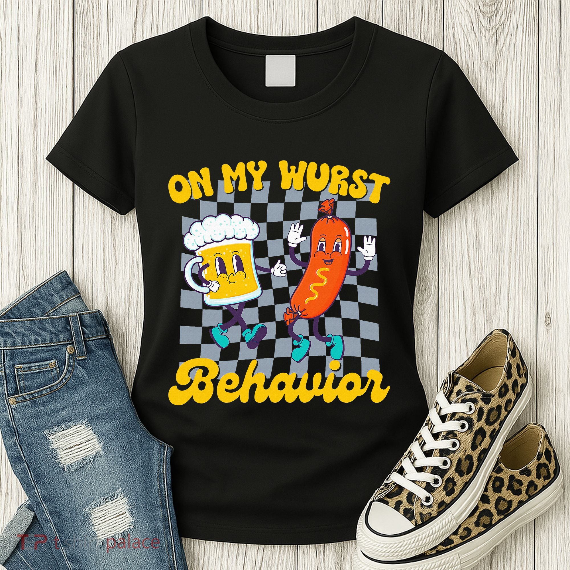 Oktoberfest On My Wurst Behavior Retro Groovy Beer Women's T-Shirt