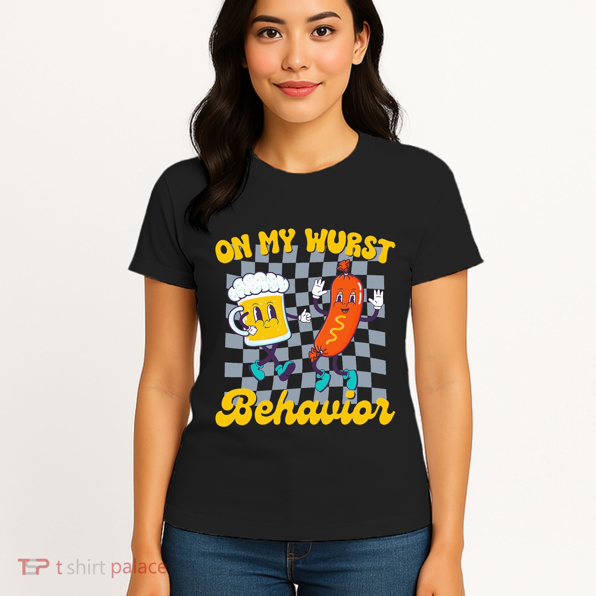 Oktoberfest On My Wurst Behavior Retro Groovy Beer Women's T-Shirt