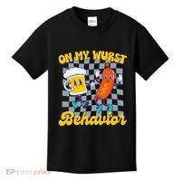 Oktoberfest On My Wurst Behavior Retro Groovy Beer Kids T-Shirt thumb 0