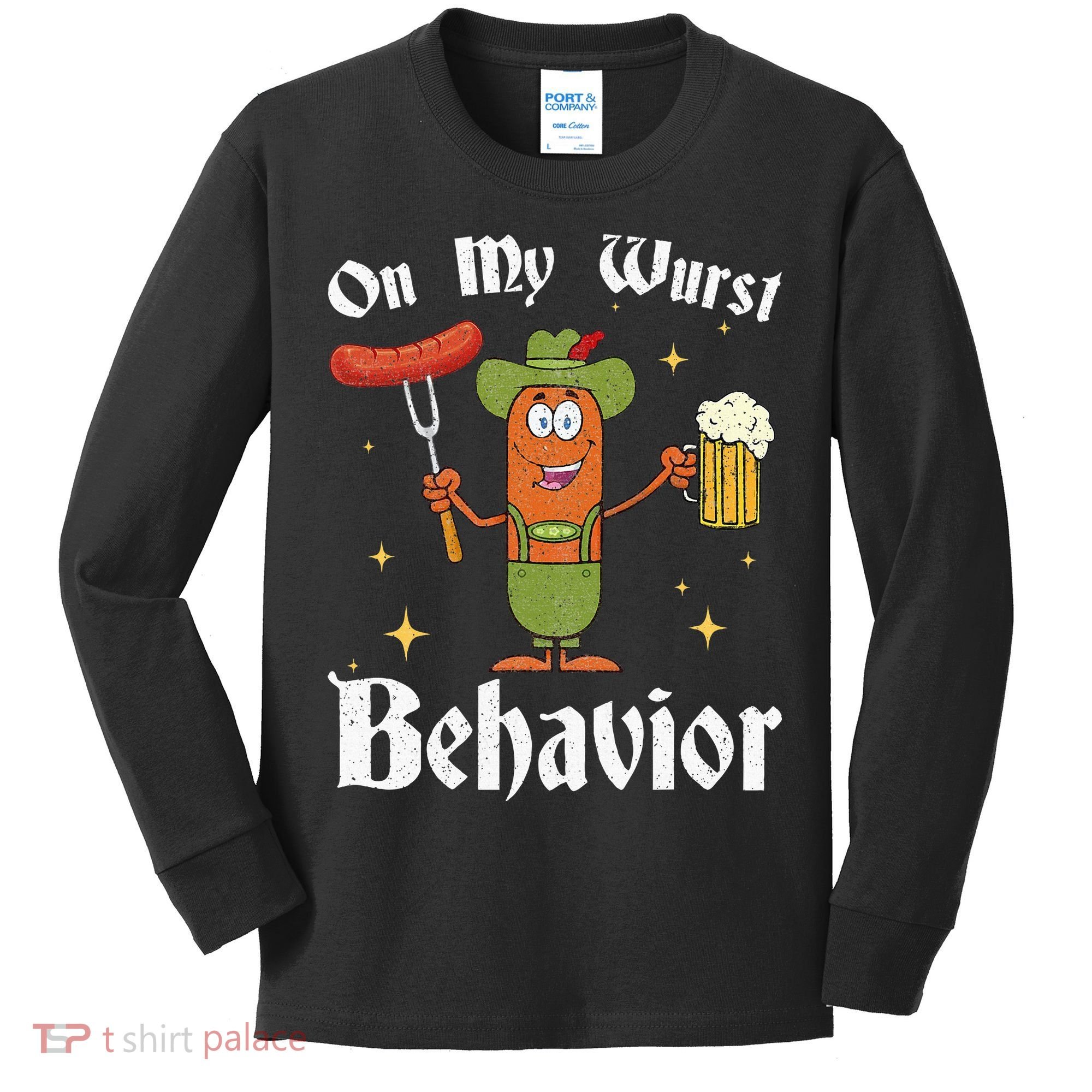 Oktoberfest On My Wurst Behavior Kids Long Sleeve Shirt