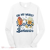 Oktoberfest On My Wurst Behavior Funny German Beer Bratwurst Long Sleeve Shirt thumb 0