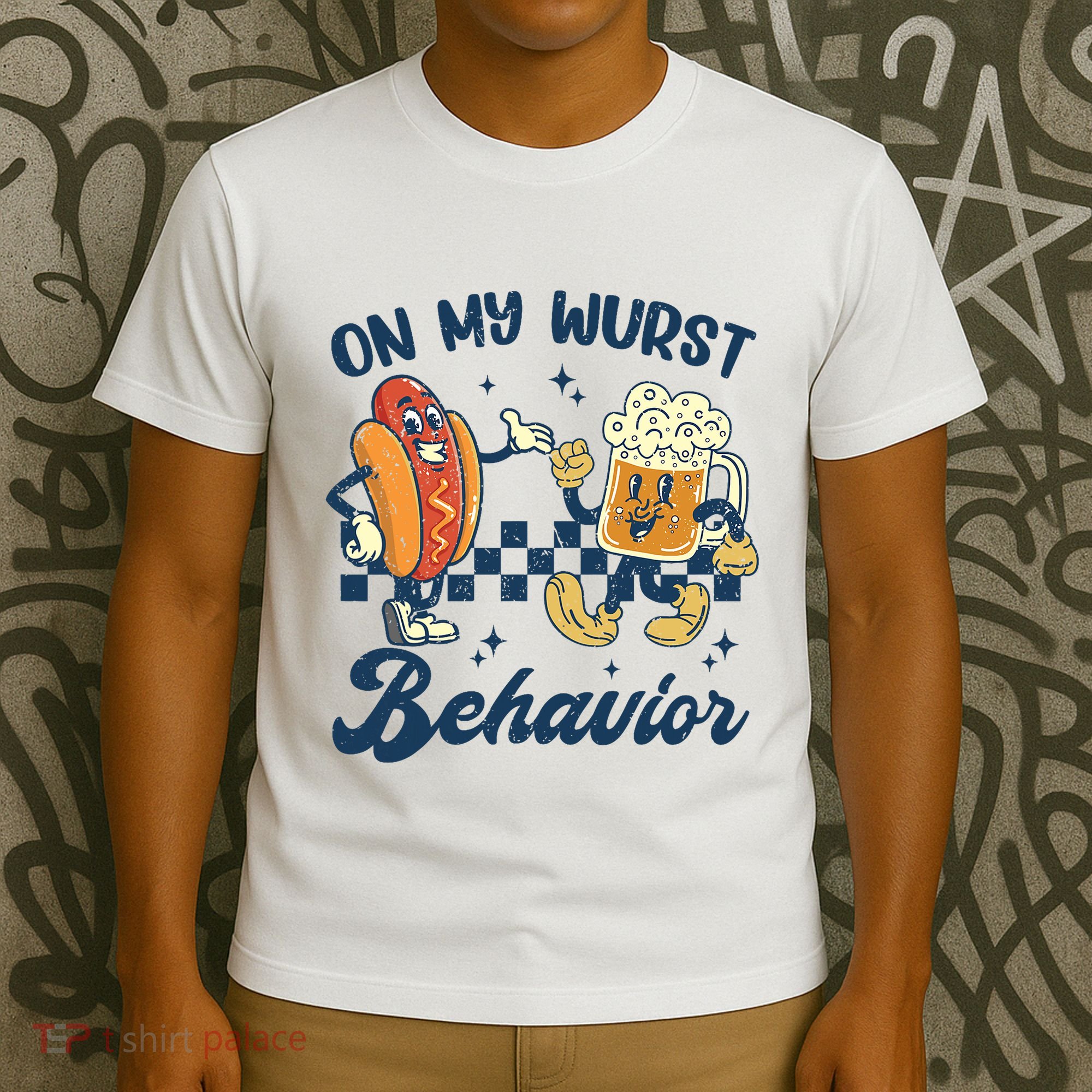 Oktoberfest On My Wurst Behavior Funny German Beer Bratwurst T-Shirt