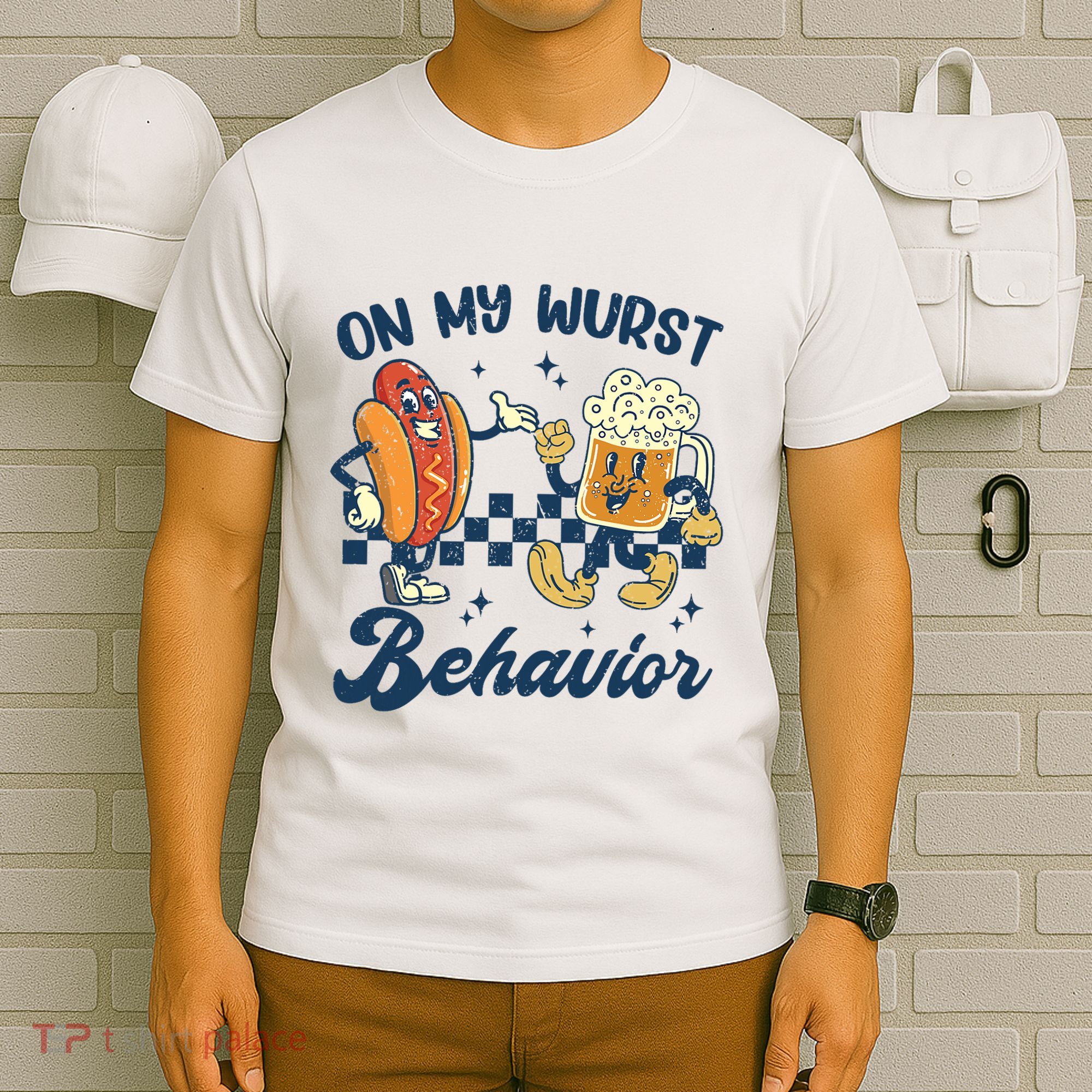 Oktoberfest On My Wurst Behavior Funny German Beer Bratwurst T-Shirt