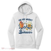 Oktoberfest On My Wurst Behavior Funny German Beer Bratwurst Women's Hoodie thumb 0