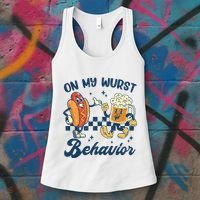Oktoberfest On My Wurst Behavior Funny German Beer Bratwurst Women's Tank Top thumb 3