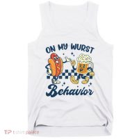 Oktoberfest On My Wurst Behavior Funny German Beer Bratwurst Tank Top thumb 0